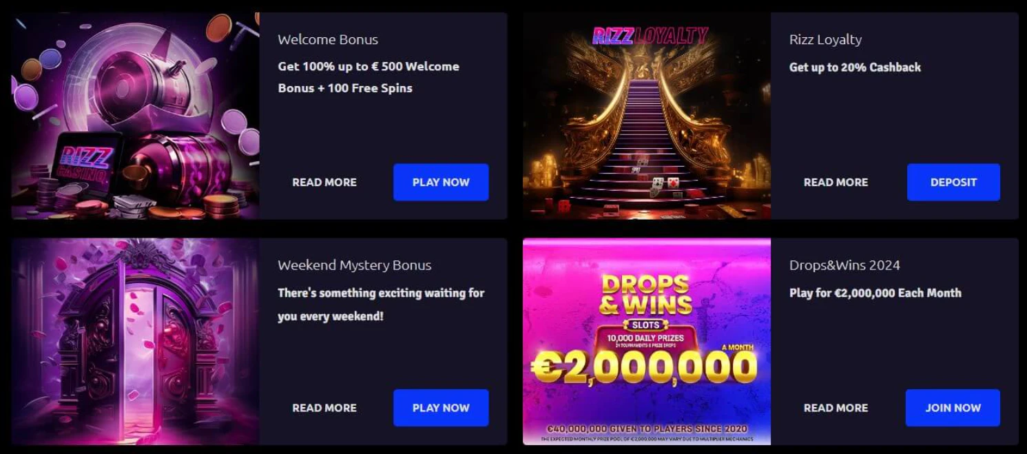 Rizz Casino bono de bienvenida y promociones